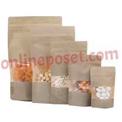 8.5x14.5 Pencereli Kraft Doypack Poşet - 3000 ADET