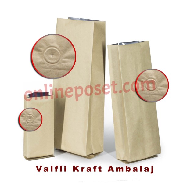 Valfli Kraft Kahve Torbası 7.5x20x4 CM Kraft Kahve Torbası 2000 ADET